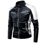 Chaqueta de moto para hombre, resistente al viento, ajustada, informal, de cuero, a la moda, ropa para hombre, chaqueta de cuero para motocicleta S blanco
