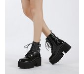 Zapatos góticos negros para mujer, botines de otoño para mujer, tacones altos, cadena sexy, estilo punk, botas de charol para fiesta, cremallera 56 g 35 negro