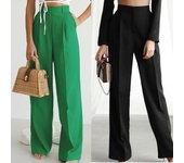 Pantalones elásticos de pierna ancha Bolsillos Pantalones sueltos sólidos para mujer Pantalones de cintura alta Pantalones rectos Ropa de oficina Pantalones rectos Pantalones verdes y negros L negro