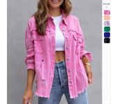 Abrigo vaquero con corte de piel de comercio exterior a la moda, Top tipo Polo informal de manga larga para otoño e invierno para mujer S negro