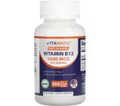 Vitamatic, vitamin B12, natural berry, 5,000 mcg, 365 rapidly dissolving tablets (2,500 mcg per tablet)