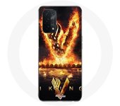 Coque pour Oppo A74 5G Vikings Série Saison 6 logo V Epée de Feu Fond Noir