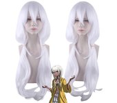 Danganronpa Angie Yonaga Cosplay Peluca Mujer Blanco Largo Resistente al Calor Cabello Sintético Dangan Ronpa V3 Killing Harmony Traje Pelucas 70CM blanco