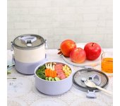 Caja aislante para almuerzo, para trabajadores de oficina, portátil, de fibra de bambú, de doble capa, para mantener la frescura, cuadrada Double layer color rosa