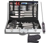 Accesorios para parrilla de barbacoa, juego de parrilla de acero inoxidable con estuche de aluminio, regalos para parrilla para hombres y papá, herramientas de parrilla para parrilla al aire libre 11-in-1