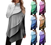 Camisas casuales con estampado de moda, tops tipo pulóver de cuello alto y dobladillo irregular y manga larga S púrpura