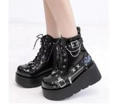 Botines de plataforma con cuña para mujer, botines de otoño e invierno, estilo gótico, urbano, cómodos, a la moda, para mujer, botas de moto, talla grande 43 35