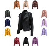 Chaqueta de piel sintética para mujer, Chaqueta corta con solapa, abrigo fino de cuero, traje de motocicleta para mujer S negro