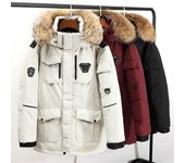Chaqueta de invierno para hombre Parkas abrigo grueso y cálido chaqueta con capucha de piel para hombre abrigo Parka de Color sólido prendas de vestir masculinas S