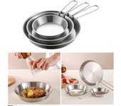 Sartenes plegables de acero inoxidable 304, sartenes antiadherentes portátiles con mango extraíble, utensilios de cocina prácticos 12