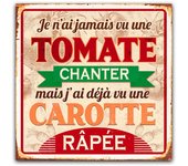 Les Trésors De Lily [R3874] - Placa de metal 'Nunca he visto cantar un tomate pero ya he visto una zanahoria rallada' - 30x30 cm rojo