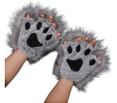 1 par de guantes con patas hinchadas, manoplas de medio dedo, accesorio peludo gótico de anime Lolita para juegos de rol de animales, patas de lobo de pelo largo One Size