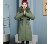 Chaqueta de plumón con capucha de longitud media, informal, ajustada, de invierno para mujer S café