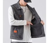 Chaleco vaquero retro japonés con múltiples hombros acolchados para hombre: chaleco informal holgado y moderno. 3XL azul