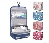 Bolsa de maquillaje colgante para baño para hombres y mujeres, bolsas de almacenamiento de viaje, bolsa de cosméticos de belleza impermeable, bolsas de maquillaje personal, organizador de lavado azul