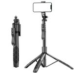 Trípode para selfies, trípode profesional para teléfono con control remoto inalámbrico, trípode de viaje portátil compatible con iPhone y Android negro