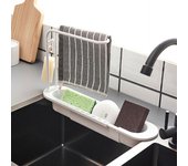 Estante de drenaje para fregadero, barra de toalla telescópica desmontable de doble capa, estante de drenaje, accesorios de cocina para el hogar blanco