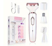 Afeitadora eléctrica 4 en 1 para mujer, depiladora corporal, recortadora inalámbrica sin dolor, afeitadora para mujeres blanco