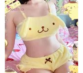 2 unids/set ropa interior sin mangas para mujer estilo japonés acogedor conjunto de decoración con lazo Top corto elástico Sexy M amarillo