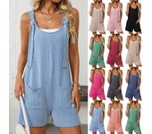 Monos y mamelucos cortos informales de verano para mujer, monos holgados sin mangas con bolsillos y tirantes. XL rojo vino
