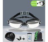 Juego de 6 piezas de gafas de natación de alta definición para niños y adultos con tapones para los oídos, gafas de buceo antivaho para miopía, para hombres y mujeres negro