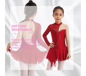 Vestido de tul empalmado para niñas, espalda hueca, decorado con diamantes de imitación, vestido de baile de patinaje, vestido de fiesta de baile 5-6 Years rojo