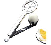 Cortador de huevos de acero inoxidable con mango y seis cuchillas, apto para lavavajillas, para huevos duros, resistente, para alimentos y frutas.