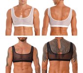 Camiseta sin mangas de malla transparente para hombre, camisetas cortas sin mangas, chaleco con cuello en U para entrenamiento deportivo y culturismo M negro