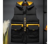 Parka cálida sin mangas para hombre, chaleco nuevo de moda de talla grande para hombre, abrigo con capucha informal con cremallera, chaleco grueso de invierno para hombre XL negro
