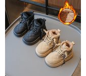 Botas de algodón para niños coreanos con cordones Botas de algodón de suela suave a la moda 30 negro