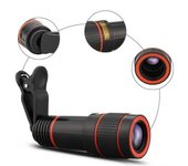 Lente de teléfono móvil universal 12x teleobjetivo telescopio lente cámara de alta definición doce negro