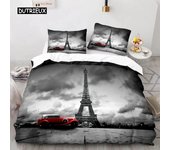 Funda nórdica con diseño de la Torre Eiffel, juego de cama de París, Francia, funda nórdica con diseño de camión rojo retro, funda nórdica de poliéster con diseño de automóvil y edificio urbano 70x133cm 2pcs