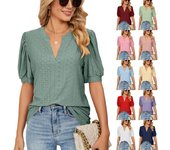 Tops para mujer con cuello en V y manga con volantes, blusas casuales de manga corta, camisetas para mujer, otoño invierno M rosa de barbie