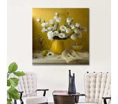Pintura de diamante punto de cruz rosas blancas y jarrón amarillo bordado de diamantes 30x30CM