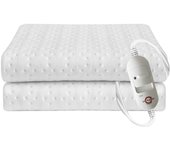 Manta eléctrica 150 x 80 cm calientacamas con control de temperatura 2 velocidades, 60W calentador de cama, material transpirable y lavable blanco