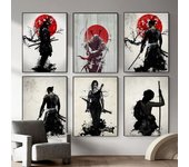 Póster Retro samurái japonés Zen Bushido, lienzo impreso, pintura de Anime, juego de pared, imagen artística para sala de estar, decoración del hogar, Cuadros 50x70cm No Frame