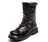 Botas de moto de moda para hombre, botas de cuero, nuevos zapatos de vaquero de moda, botas tácticas militares para deportes al aire libre, botas góticas punk D474 39 negro