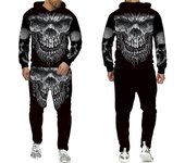Chándal para hombre Otoño e Invierno Sudadera con capucha + Pantalones Conjunto de dos piezas Cool 3D Skull Print Sudaderas con capucha de moda para hombre Trajes S