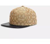 Coach Sombrero de ala plana con diseño de jacquard Signature en color caqui y negro XSmall/Small