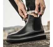 Botas Chelsea vintage de invierno para hombre, botas altas de cuero para otoño, botas altas informales con plataforma para caminar para hombre 38 negro