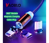 Cable de carga magnético VAORLO, cargador de moda giratorio de 360 ​​°, carga fácil USB para Iphone, Huawei, Android, Samsung Micro+Cable negro