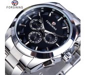 Forsining's New Top Reloj para Hombre Estilo Empresarial Reloj mecánico automático Reloj para Hombre de Tres Ojos y Seis Pines Reloj de Acero Inoxidable Dorado Luminoso Resistente al Agua blanco