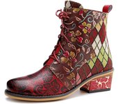 Nuevas botas cortas de mujer de moda con cordones y combinación de colores en jacquard de mezclilla 36 marrón