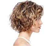 Peluca rizada de pera de color marrón dorado de moda mullida de pelo corto y rizado con raya lateral de las nuevas mujeres marrón dorado