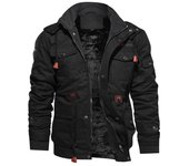 Chaqueta de algodón engrosada de terciopelo con capucha desmontable para hombre, chaqueta de longitud media, otoño e invierno M caqui