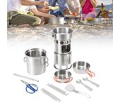 Lixada 10 Uds utensilios de cocina para acampar Kit de desorden portátil al aire libre de acero inoxidable plegable estufa de leña olla sartén 10pcs kit