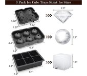 1 bandeja de cubitos de hielo de silicona para congelador con tapa, molde reutilizable para whisky, molde de bola de diamante.