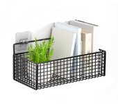 Cesta de almacenamiento de pared negra sin taladros, multifuncional, ahorradora de espacio, cestas colgantes de metal para cocina
