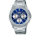 Casio Reloj analógico de cuarzo con esfera azul y acero inoxidable Enticer MTP-1375D-2A1 para hombre azul