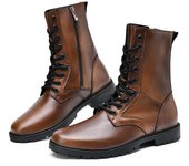 Botas de seguridad para trekking y motociclismo de moda para invierno, largas, de cuero, de caña alta, con cordones y felpa, botas motorizadas para exteriores de piel de vaca para hombre Dermis 35 marrón